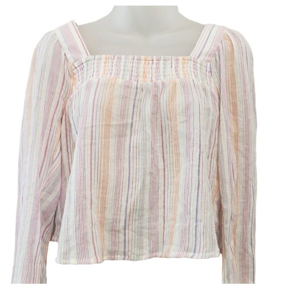 BCBGeneration Cotton Blouse Top Women's XXS 2XS White Green Purple Long-Sleeve‎